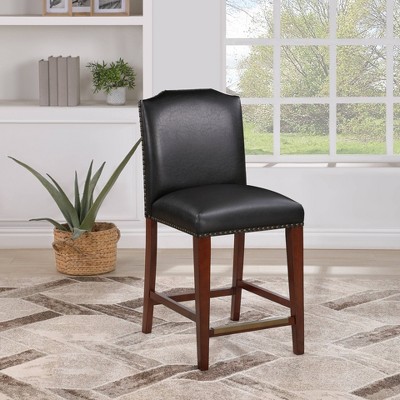 Bristol Traditional Brown Faux Leather Counter Stool with Antique Brass Trim
