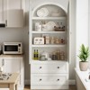 72" Tall Arched Kitchen Storage Cabinet, Farmhouse Pantry Cabinets with 2 Glass Doors & Drawers, Large Wood Display Pantry Cabinets - 2 of 4