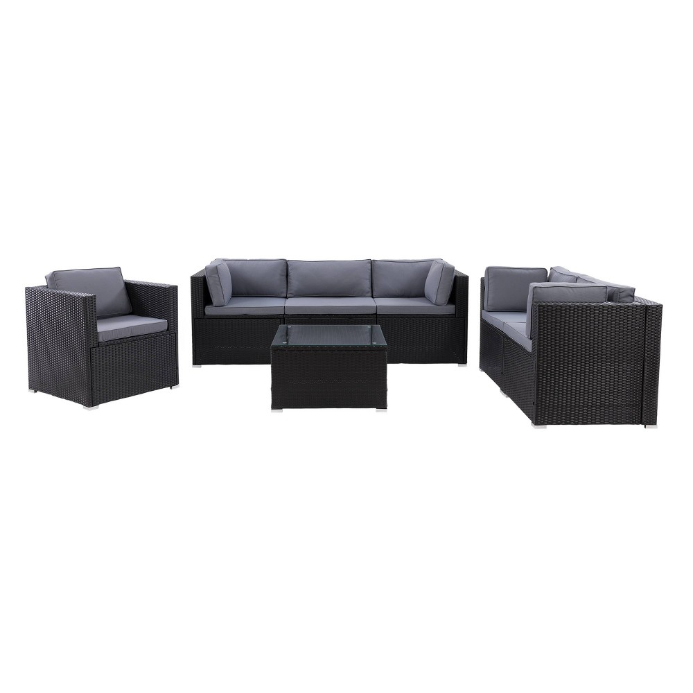 Photos - Garden Furniture CorLiving Parksville 7pc Patio Sofa Sectional Set - Black  