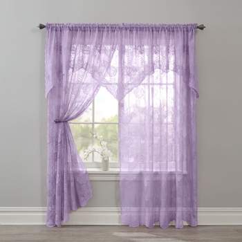 BrylaneHome Ella Floral Lace Panel With Attached Valance Window Curtain