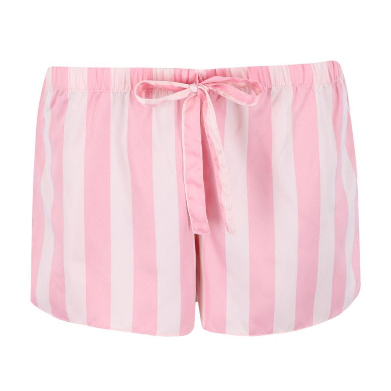 PJ Couture Women's Pink Stripe Notch Collar Short Set, 3 of 4