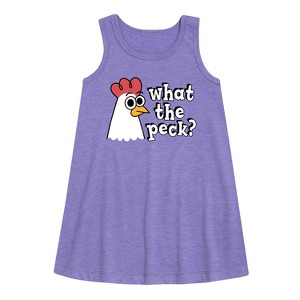 Girls' - Instant Message - What The Peck Chicken Graphic Sleeveless Aline Dress - 1 of 4