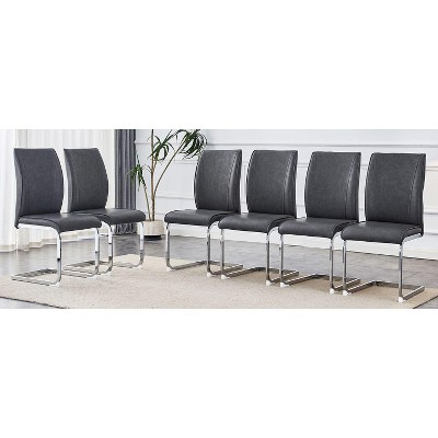 NicBex PU Leather Dining Chairs Set of 6,Upholstered Armless Kitchen Chair with High Back and Arched Metal Legs for Dining Room,Kitchen