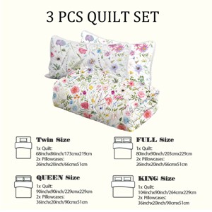 Boersma Red Floral Quilt 3 Pieces Microfiber Quilt Sets Lightweight Bedspreads Botanical Coverlets Quilt Bedding Set All Season Quilts Queen Size - 1 of 4