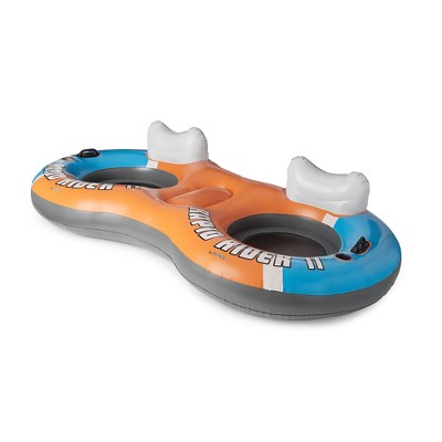 Bestway CoolerZ Rapid Rider 95" Inflatable 2 Person Pool River Tube Lake Lounger Float with Cup Holders, Handles, Backrest and Mesh Bottom