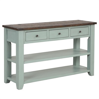 OUTSUPPLY Solid Pine Wood Console Table with 3 Drawers & 2 Shelves, Vintage Entryway Sofa Table