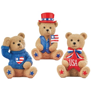 Collections Etc Hand-painted Patriotic Bear Sitters - Set Of 3 3.5 X 3 ...