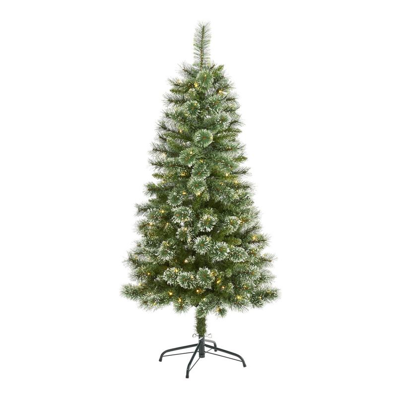 Nearly Natural Pre-Lit LED Slim Snow Flocked Tip Wisconsin Pine Artificial Christmas Tree Clear Lights, 1 of 8