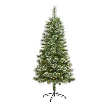 Nearly Natural Pre-Lit LED Slim Snow Flocked Tip Wisconsin Pine Artificial Christmas Tree Clear Lights