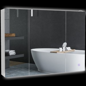 kleankin LED Lighted Medicine Cabinet, Bathroom Mirror Cabinet with Adjustable Shelves, High Gloss, White - 1 of 4