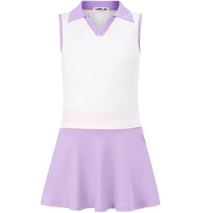 Kids Girls Tennis Golf Dress Outfit Sleeveless Dress with Pockets Athletic Skorts and Polo Tank Top Sets - 1 of 4
