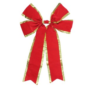 Northlight 24" x 38" Red 4-Loop Velveteen Christmas Bow with Gold Trim - 1 of 3