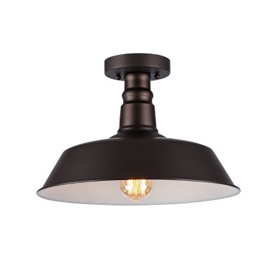 Chloe Lighting Friedrich Industrial-Style 1 Light Rubbed Bronze Semi-Flush Ceiling Fixture 14" Wide