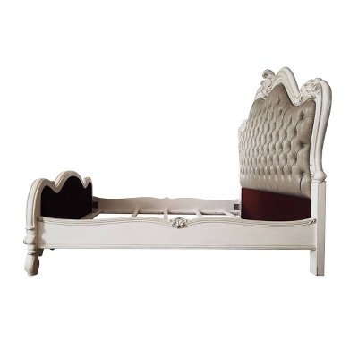 Versailles Vintage Gray Queen Bed with Tufted Upholstery and Nailhead Trim