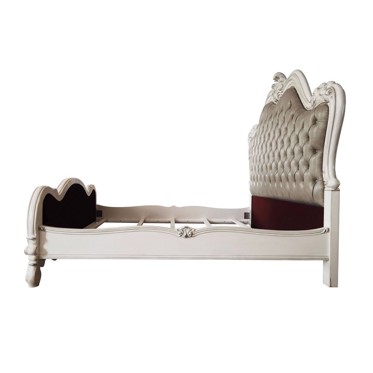 99" Queen Bed Versailles Vintage Gray PU Leather, Button Tufted - Acme Furniture - thumbnail 3