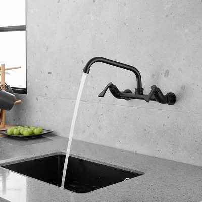 Matte Black Double-Handle Wall-Mount Kitchen Faucet