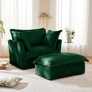 Slipcovered Armchairs, Armchair Sets with Large Soft Pillows and Ottoman, Corduroy Fabric Accent Chair Set for Living Room-Cuddlewood - 1 of 4