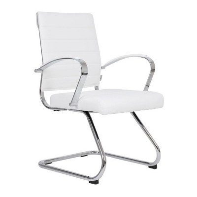 LeisureMod Benmar Office Chair Upholstered in Leather with Stainless Steel Sled Base