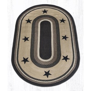 Earth Rugs Handcrafted Black Stars Oval Jute Tread 5'x8' Eco-Friendly Rustic Accent - 1 of 3