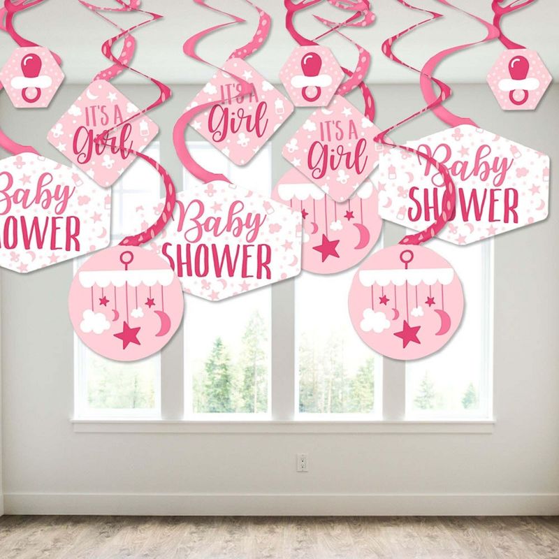 Big Dot of Happiness It's a Girl - Pink Baby Shower Hanging Decor - Party Decoration Swirls - Set of 40, 3 of 9