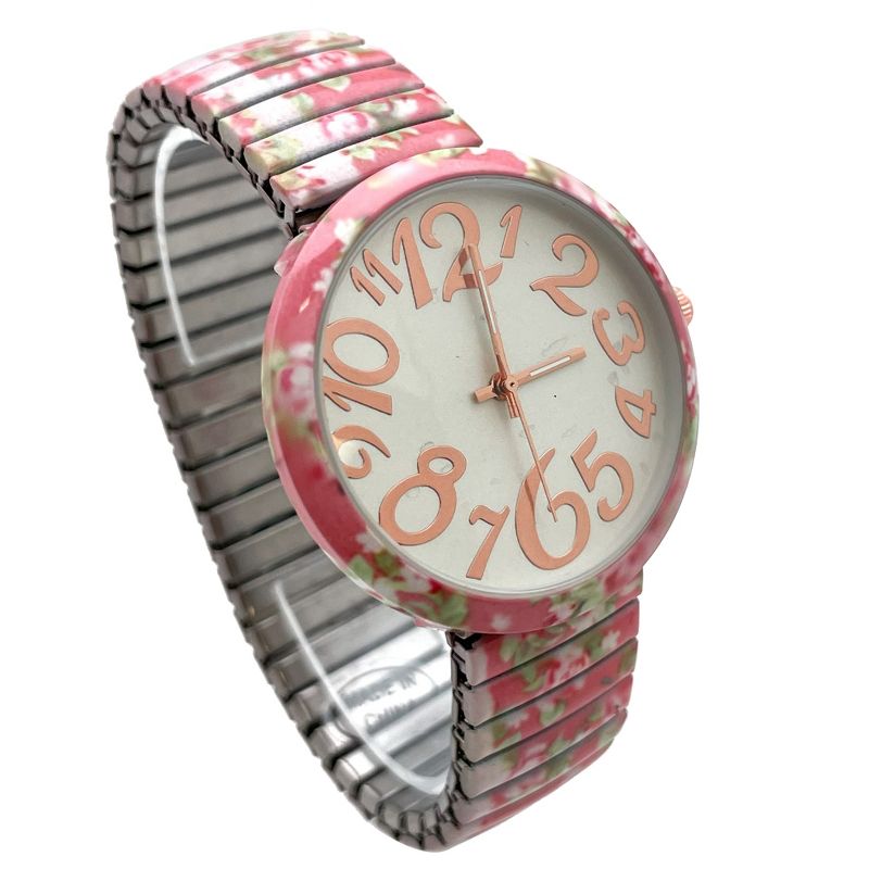 Olivia Pratt Big Dial Easy Reader Watch Floral Elastic Stretch Band Wristwatch Women Watch, 2 of 4