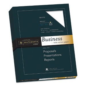 Southworth 100% Cotton Business Paper, 95 Bright, 32 lb Bond Weight, 8.5 x 11, White, 250/Pack - 1 of 2