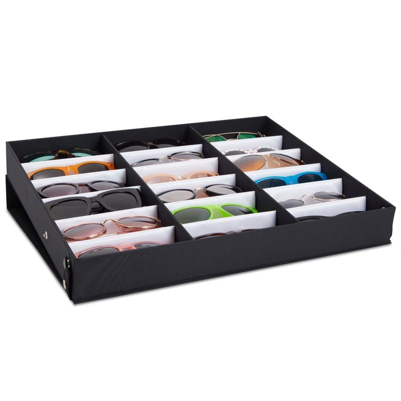 Juvale 18 Slot Sunglass Organizer, Display Case Storage for Women and Men, Eyeglasses, Black, 18.7 x 14.9 x 2.4 In, 4 of 9