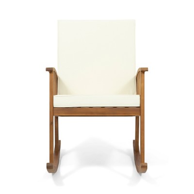 Casa Brown Acacia Wood Rocking Chair with Beige Cushions