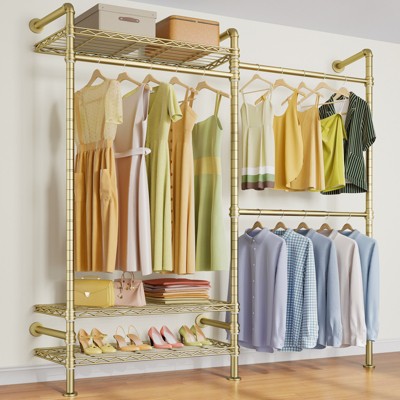 Timate F2 Industrial Pipe Clothes Rack Wall Mounted Clothing Rack, Expandable Garment Rack Heavy Duty Wardrobe Closet, Industrial Closet Kit