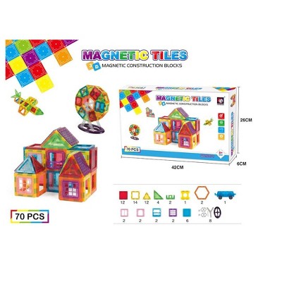 MPM 3D Magnetic Building Blocks Toy Set - 70 pcs, Develop Kid's Motor Skills and Stimulate Imagination, Safe/Non-Toxic, For Kids Ages 6 & Up