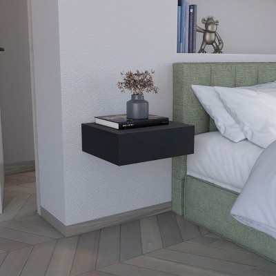 INFURNIC Nightstands Modern Floating Nightstand with Drawer Wall-Mounted Space-Saving Design for Bedroom, Black, 13.4"*15.7"*5.1"