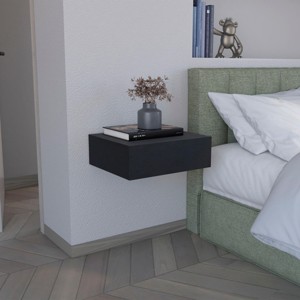 INFURNIC Nightstands Modern Floating Nightstand with Drawer Wall-Mounted Space-Saving Design for Bedroom, Black, 13.4"*15.7"*5.1" - 1 of 4