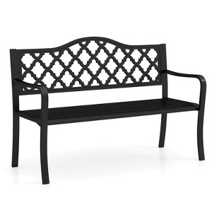 Costway 50.5" Patio Bench Slatted Metal Garden Bench for 2-3 People Park-Style Loveseat - 1 of 4