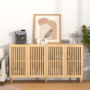 Buenhomino 63" Sideboard Buffet Cabinet with Storage, Farmhouse Coffee Bar Cabinet with 4 Doors & Shelves for Living Room, Kitchen, Hallway，Oak - 1 of 4
