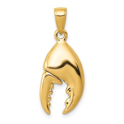 Black Bow Jewelry 14k Yellow Gold 3D Moveable Stone Crab Claw Pendant
