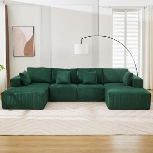 GustoWave 137" Cloud Sectional Couch, Modular Modern U-Shaped Sofa with Chaise Lounge, Corduroy Fabric, Convertible Sleeper Sofa - 1 of 4