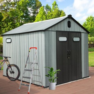 Outdoor Plastic Storage Shed, Waterproof Resin Garden Tool Shed with Lockable Doors, Windows or Vents for Lawn Mower, Bike – Cuddlewood - 1 of 4