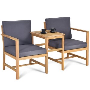 Tangkula 3 in 1 Patio Acacia Wood Table & Chairs Loveseat Bench with Coffee Table - 1 of 4