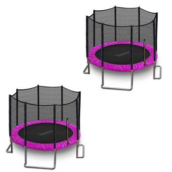 SereneLife 10 Foot Backyard Play Trampoline and Safety Protective Dual Closure Net Enclosure for Kids Supports Weight Up To 352 Pounds, Pink (2 Pack)
