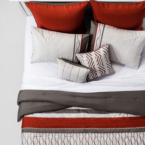 Red & Gray Brecken Geo Embroidered Comforter Set (Full/Queen) 8pc