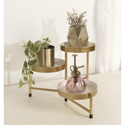 Finn White and Gold Metal 3-Tier Tabletop Planter Stand