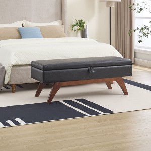 PAGED Storage Ottoman Bench Modern Shoe Bench with Wood Legs, Teddy Fabric End of Bed Table for Living Room, Bedroom, Entryway - 1 of 4