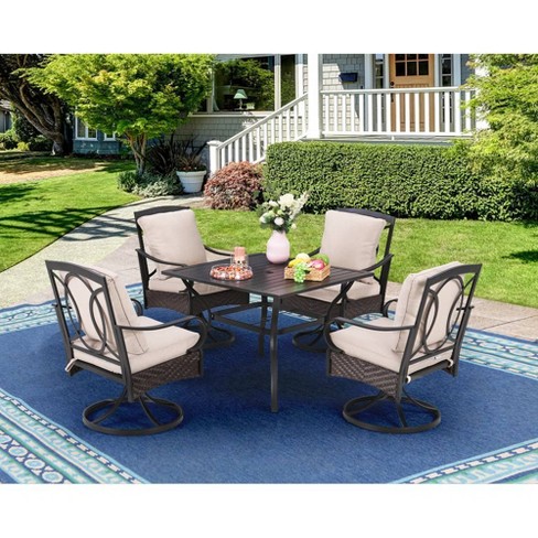 5pc Outdoor Dining Set with Swivel Chairs with Seat & Back Cushions & Square Metal Slat Table with 1.57" Umbrella Hole - Captiva Designs - image 1 of 4