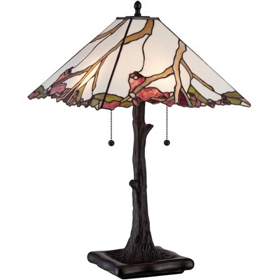 Robert Louis Tiffany Table Lamp 26" High Dark Bronze Cherry Blossom Stained Glass Shade for Living Room Family Bedroom Bedside Nightstand