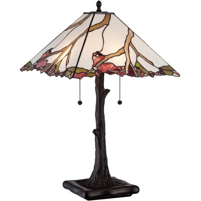 Robert Louis Tiffany Table Lamp Dark Bronze Cherry Blossom Stained Glass Shade for Living Room Family Bedroom Bedside Nightstand