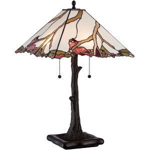 Robert Louis Tiffany Cherry Rustic Table Lamp 26" High Dark Bronze Cherry Blossom Stained Art Glass Shade for Bedroom Living Room Bedside Nightstand - 1 of 4