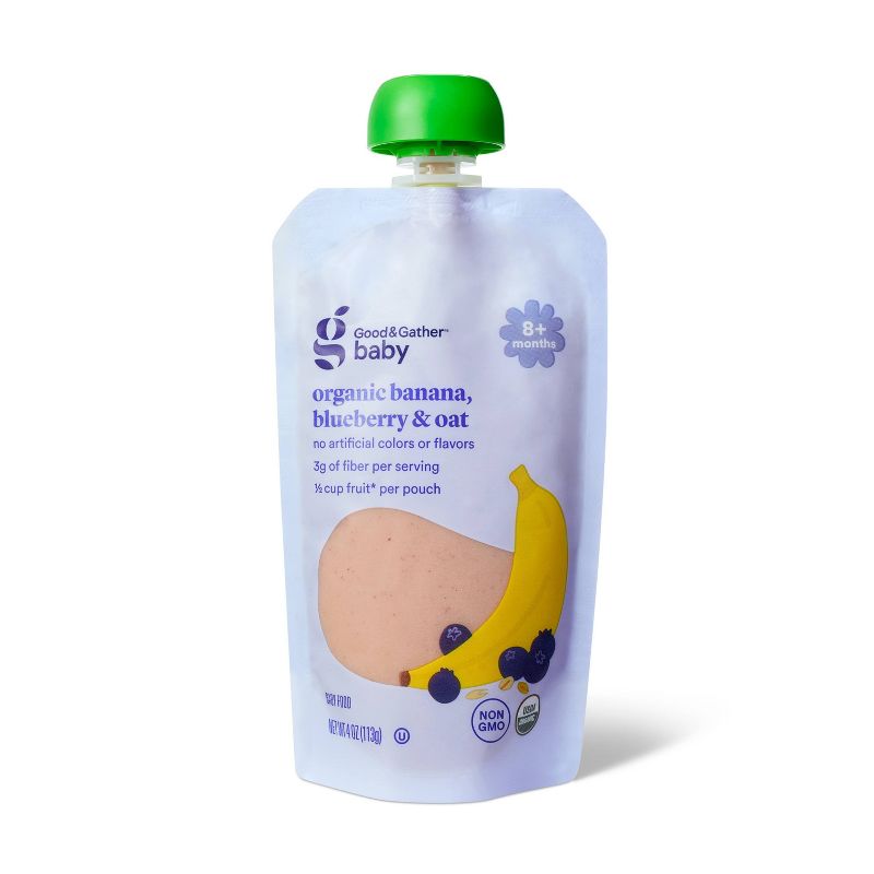 Organic Banana Blueberry Oat Baby Food Pouch - 4oz - Good &#38; Gather&#8482;, 1 of 4