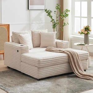 Corduroy Sofa Bed, Oversized Chaise Lounge Chair, with Charging Ports & Cup Holders, Comfortable Reclining Lounge Chair, for Living Room, Home - 1 of 4