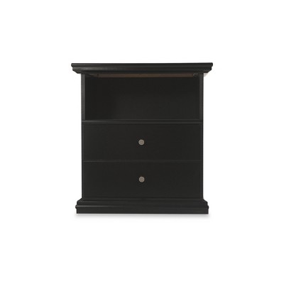 Black Contemporary 2-Drawer Nightstand with Pewter Knobs