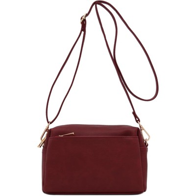 BEAFUP Triple Zip Small Crossbody Bag - Faux Leather Shoulder Bag with Gold Tone Hardware and Adjustable Strap - Zipper Closure for Everyday